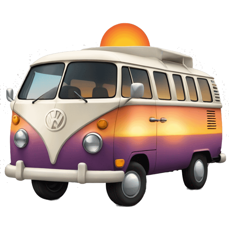 VW Bus driving with a Sunset  emoji