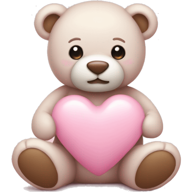 stuffed teddy holding light pink heart emoji