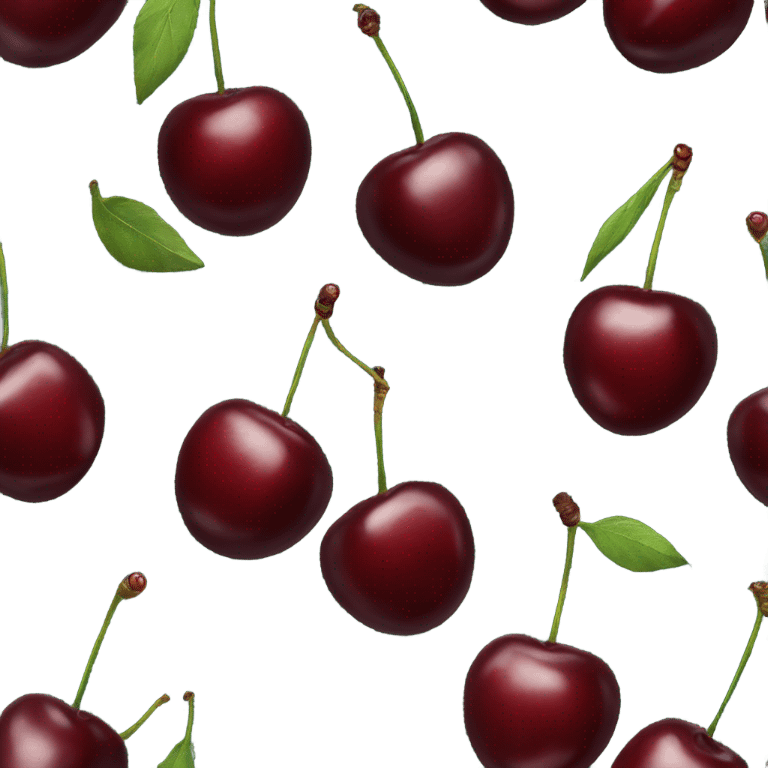 two burgundy cherries on dark green single stem emoji