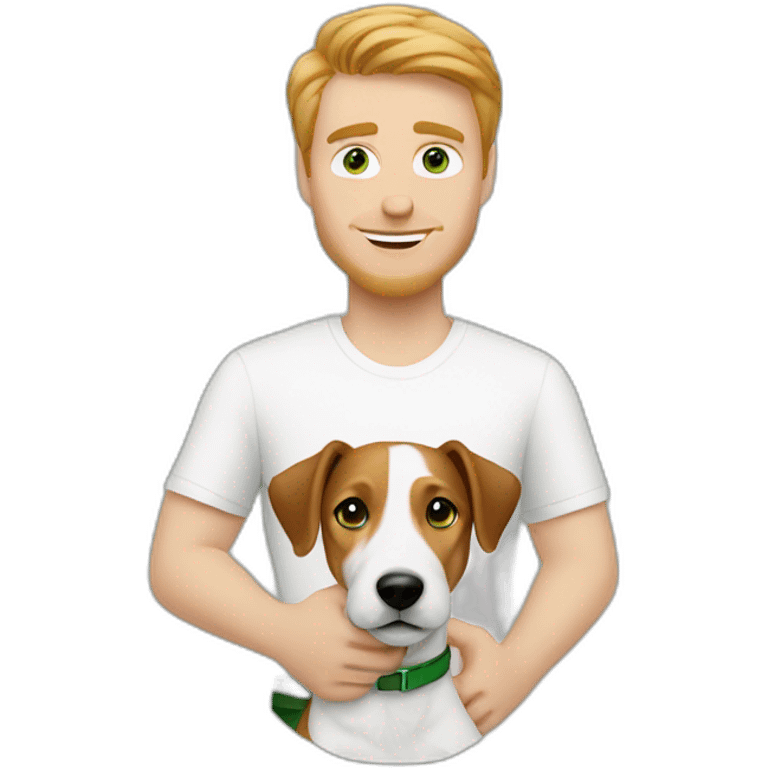 White Man with green eyes with jack russell terrier dog emoji