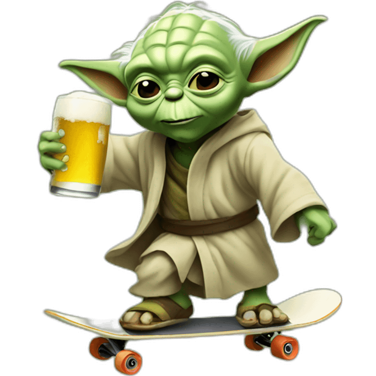 yoda skateboarding with a beer emoji