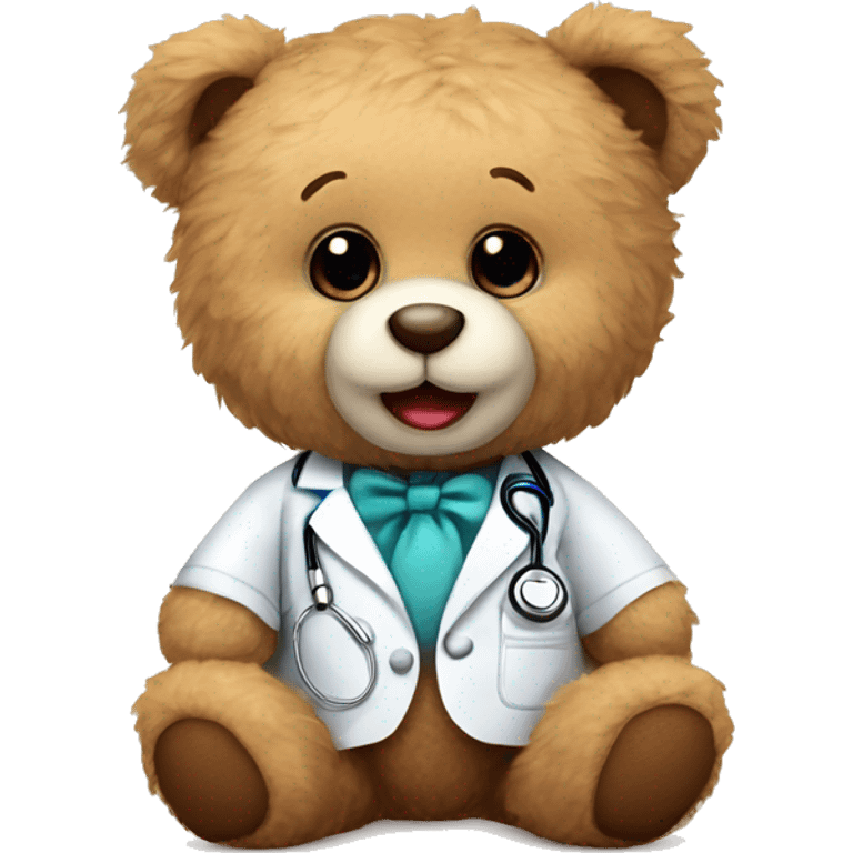 cute soft and fluffy doctor teddy bear sitting with bow emoji