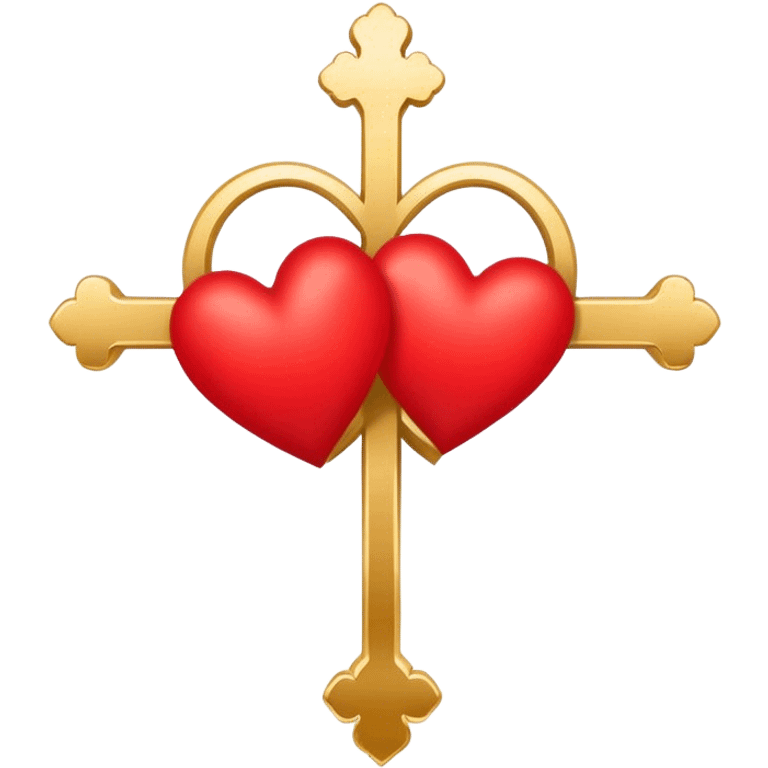 Two red heart outlines united by a gold cross  emoji