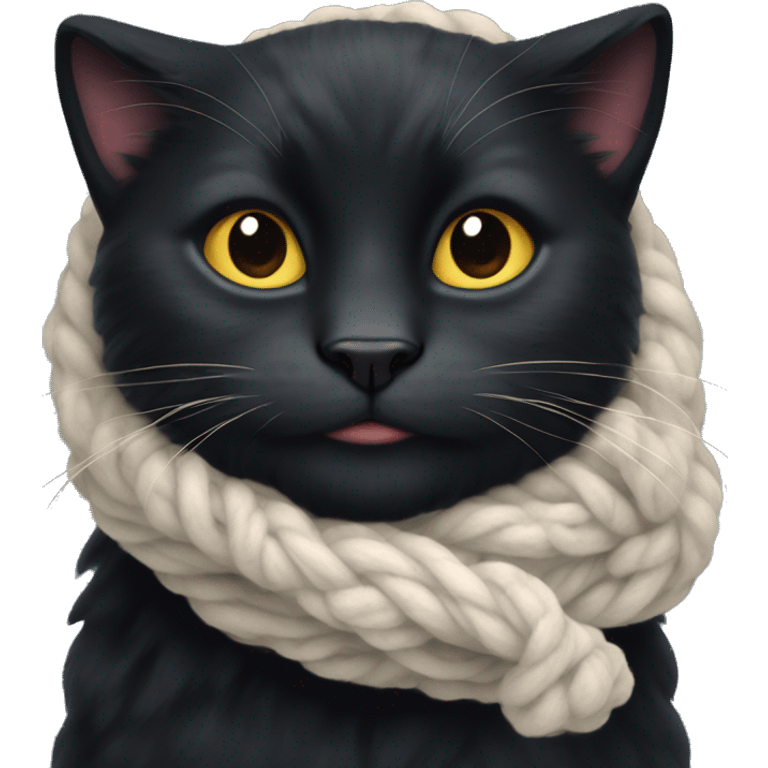 Sweet big black cat with wool emoji