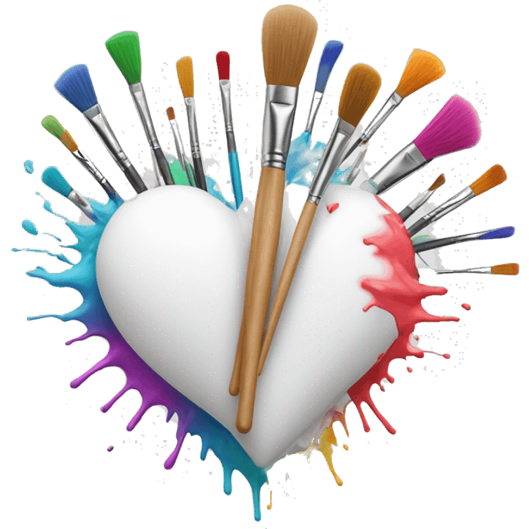 White heart and colorful brushes facing up emoji