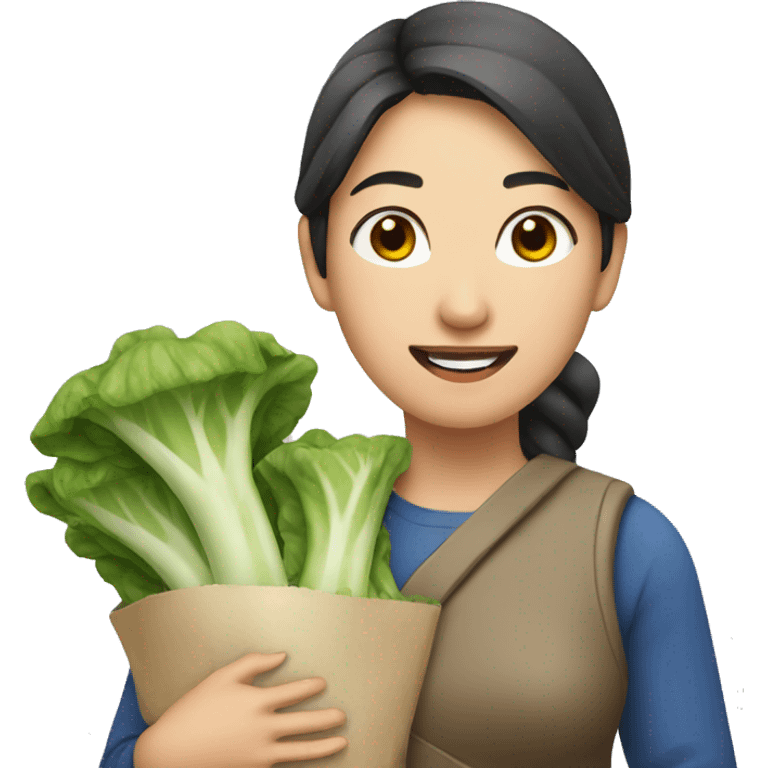 An asian woman holding cabage emoji