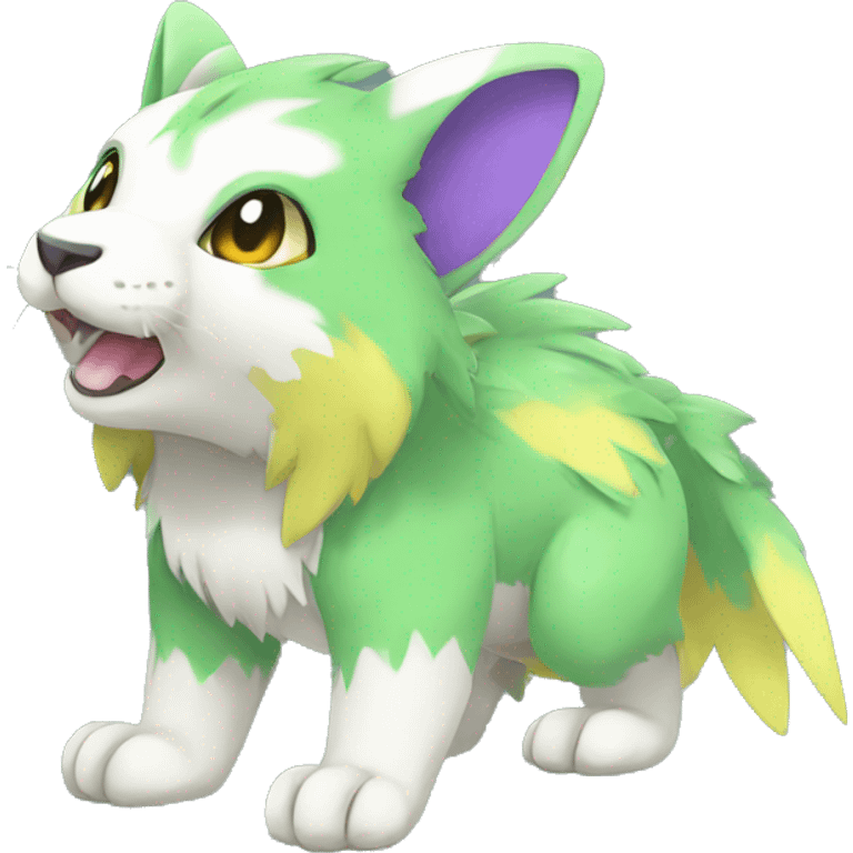 Cute cool green white yellow purple animal hybrid Fakemon full body emoji