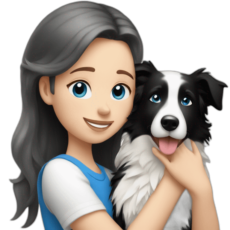 Blond hair with blue eyes mom hugging black and white border collie emoji