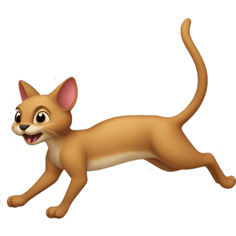 A mix between a kangourou and a cat. In profil. Head o a kangouru with moustache of a cat. Jumping like a cat. Feets and arms of a kangourou. Jumping like a kangourou. Tail of a cat emoji