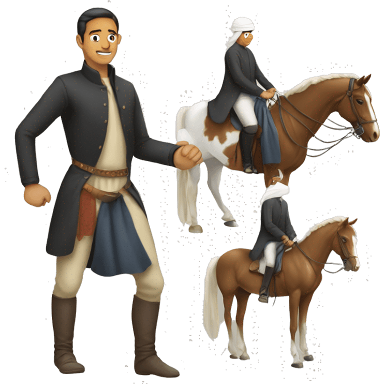 A man standing on his feet and hands And there is a Arabic horse riding him emoji