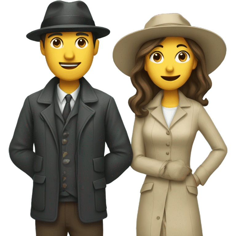 an couple, the man wearing hat and jacket. the gir wearing a dress emoji