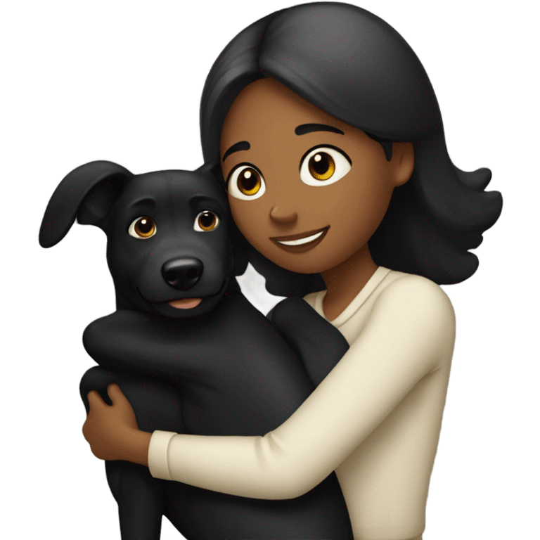 Gilr hugging her black DOG  emoji