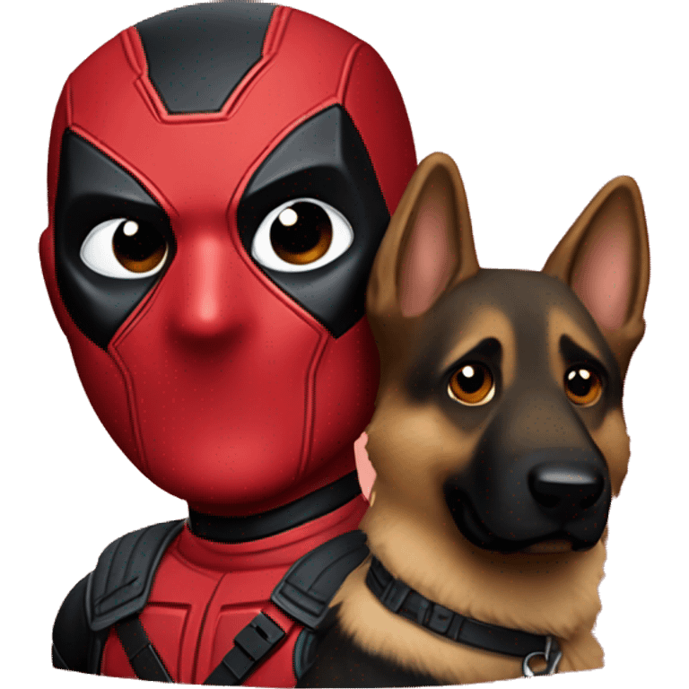 Deadpool holding a German shepherd  emoji