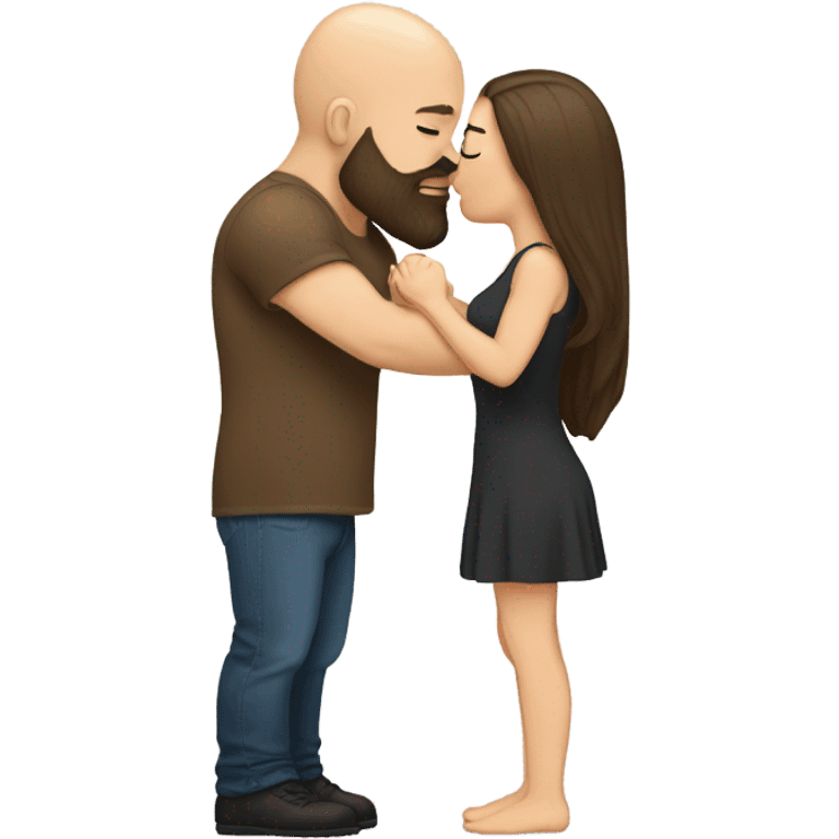 White brunette kissing muscular white bald man with beard emoji