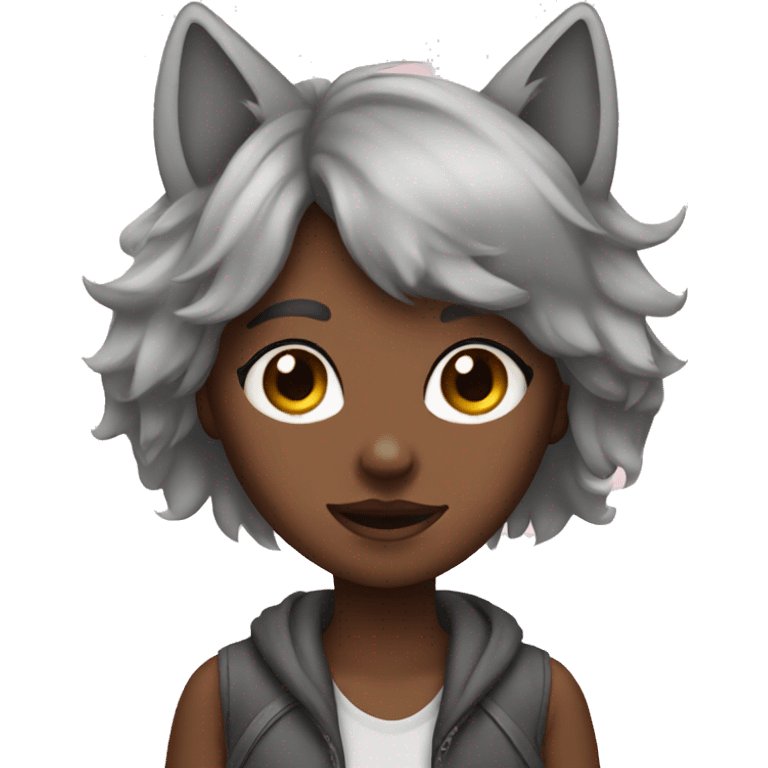 Girl with wolf ears and blush emoji