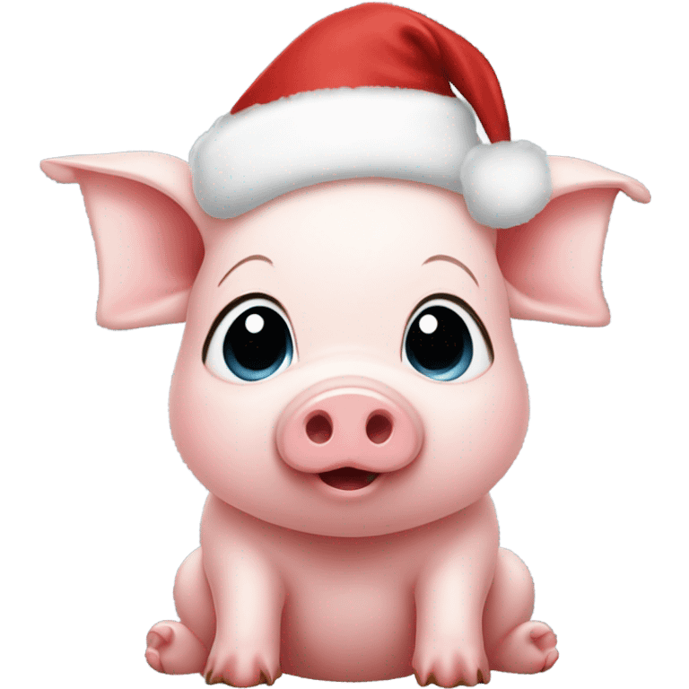 Baby pig wearing Santa hat blowing a kiss emoji