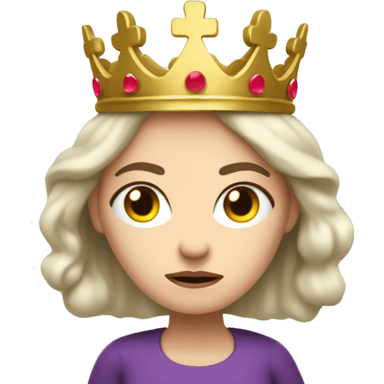 White-skinned woman, crown on head, angry, independent, queen, Cross her arms emoji