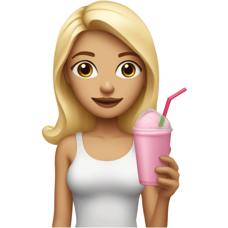 Pretty blonde girl drinking a light pink smoothie  emoji