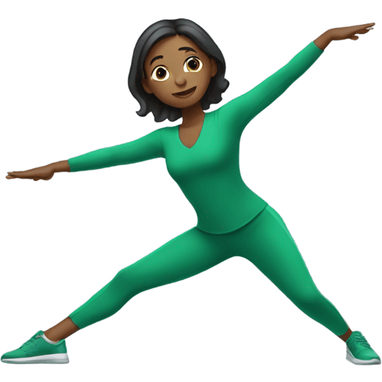 A girl does stretching in a green suit emoji