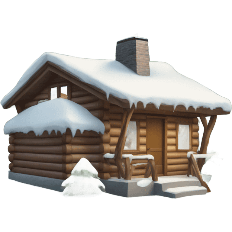 Snowy day with nice trees and wooden cabin  emoji