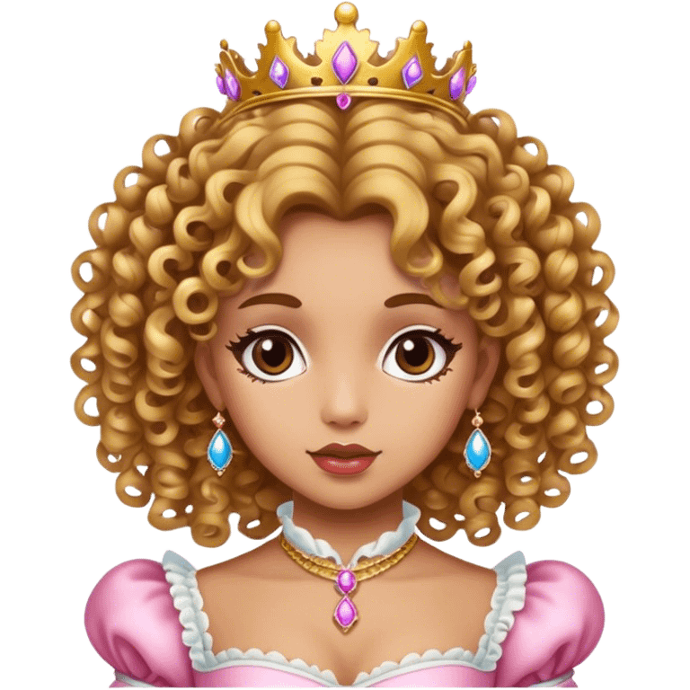 Curly hair girl with highlights, medium skin, princess coquette/rococo emoji