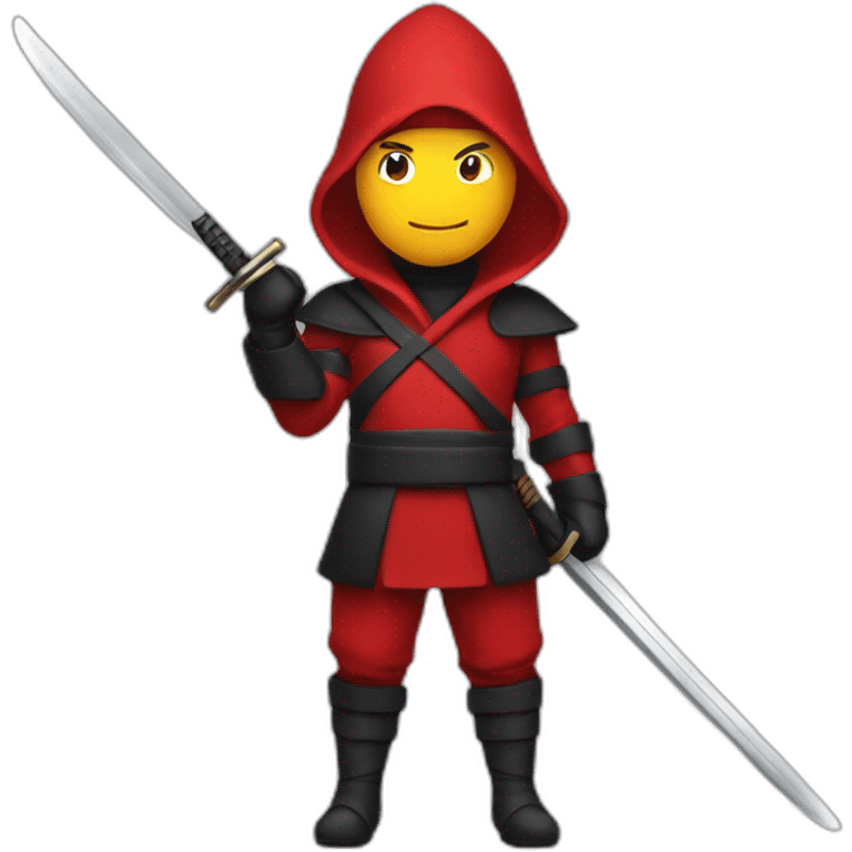 Santa Claus ninja with black and red attire with ninja sword at back emoji