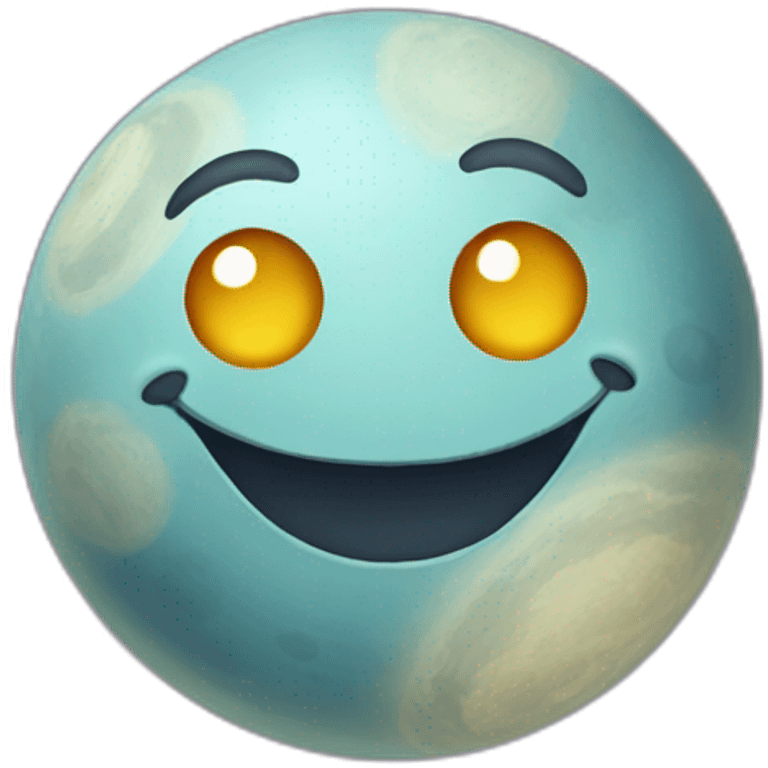 planet Moon with a cartoon joyous face with big confident eyes emoji