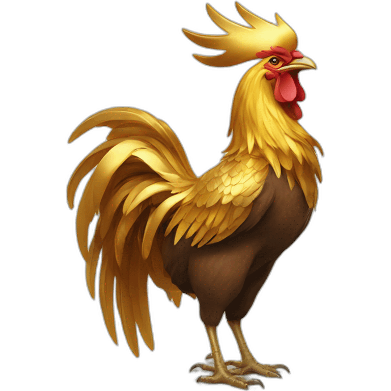 proud and howling golden phoenix rooster with a golden crown on its head emoji