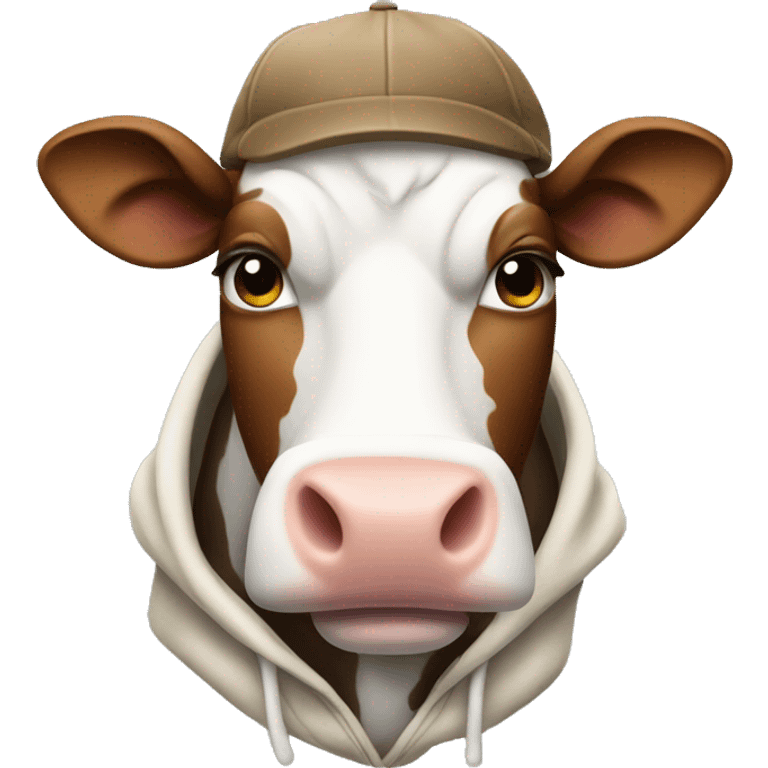 Cow wearing cap and hoodie emoji