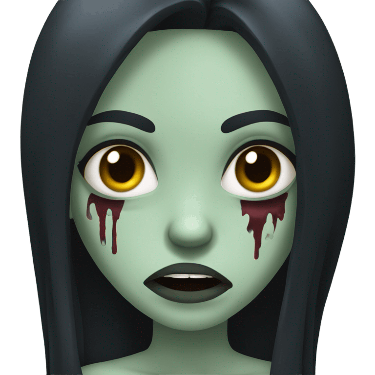 girl zombie with black long hair with teeth and serious face  emoji