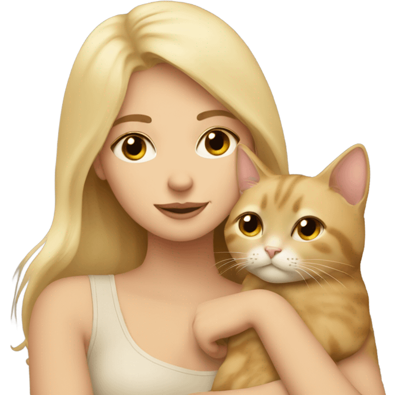 Blonde girl cuddling beige cat emoji