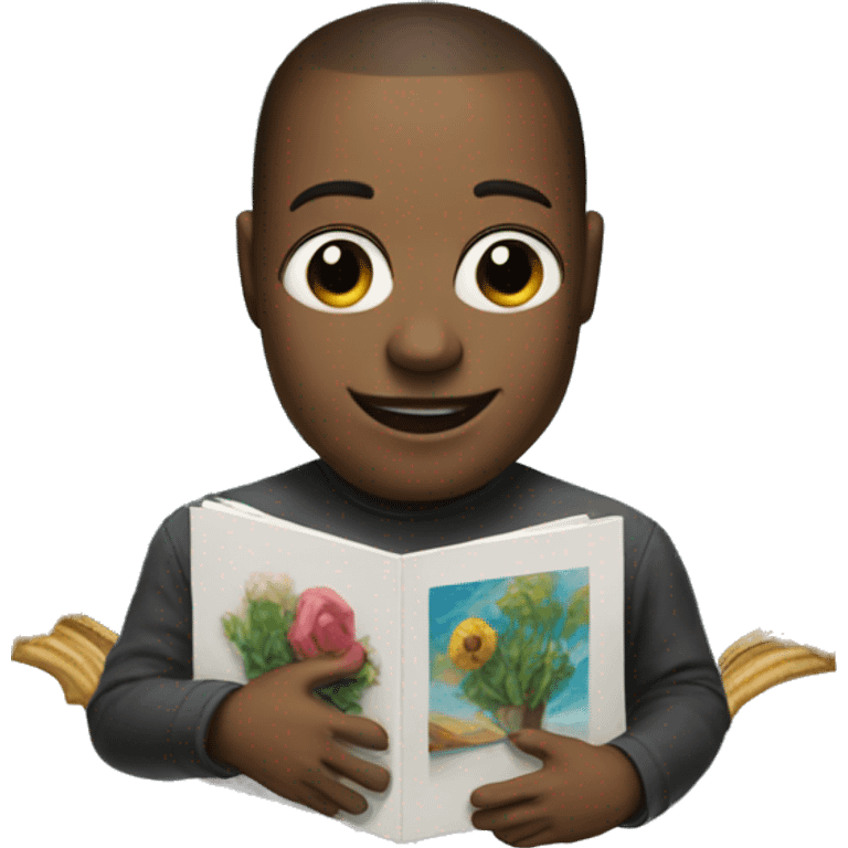 artificial intelligence holding his painting emoji