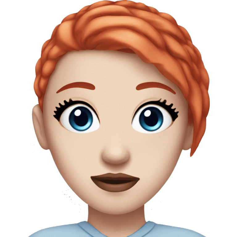 girl with pale white skin, dyed fire red hair, freckles, blue eyes, black eyebrows, and a nose septum piercing  emoji