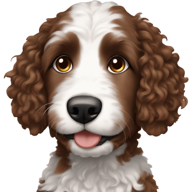 white girl with brown hair and blue eyes with bernedoodle  emoji