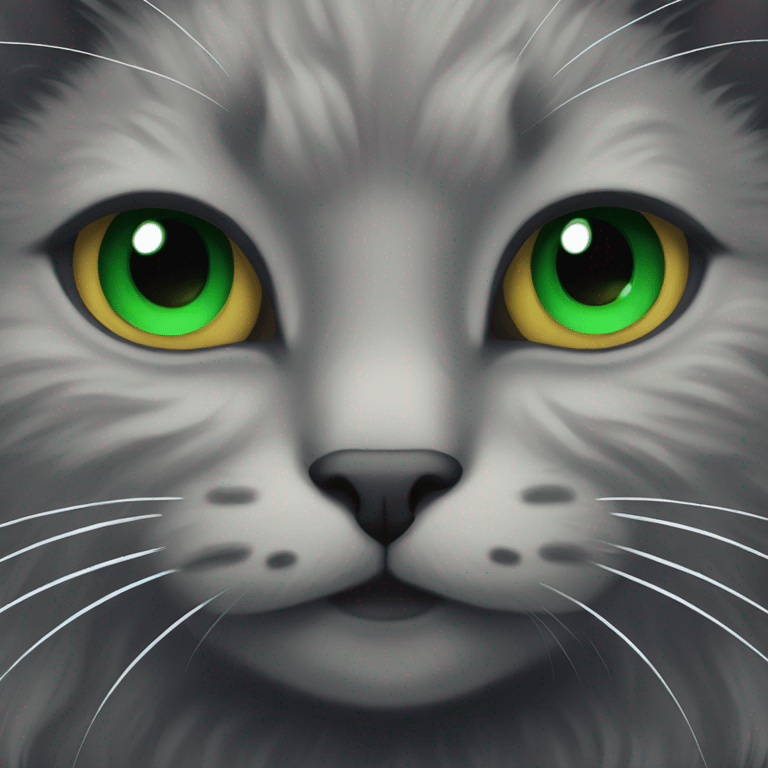 black fluffy cat with green eyes emoji