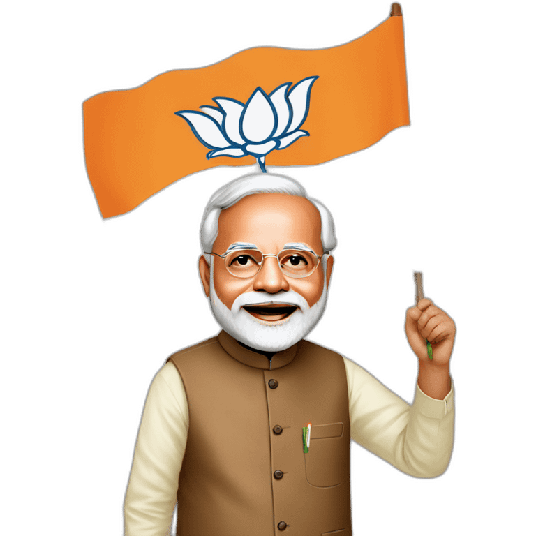 Narendra modi with BJP flag in hand emoji