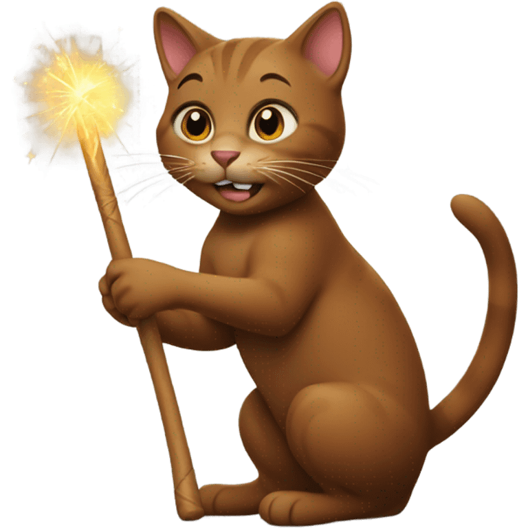 Brown cat with magic stick  emoji