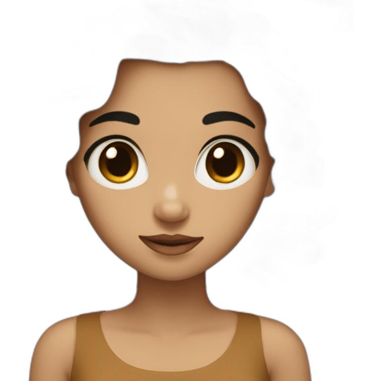 A girl with black hair, brown eyes, and a brown dress emoji