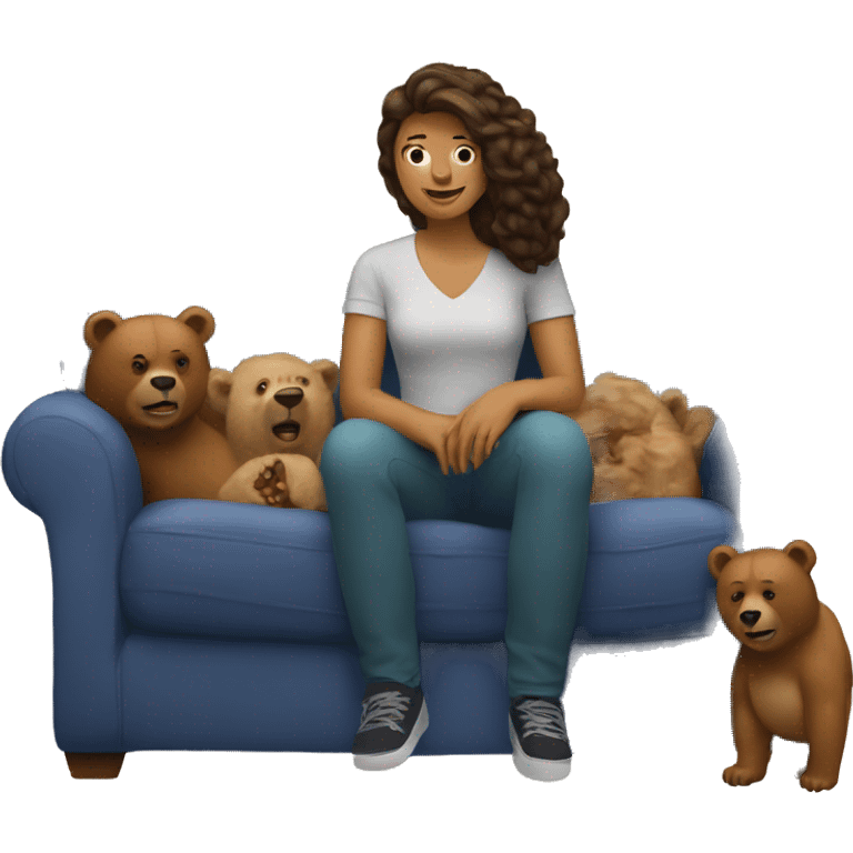 bears behind a woman on the couch emoji