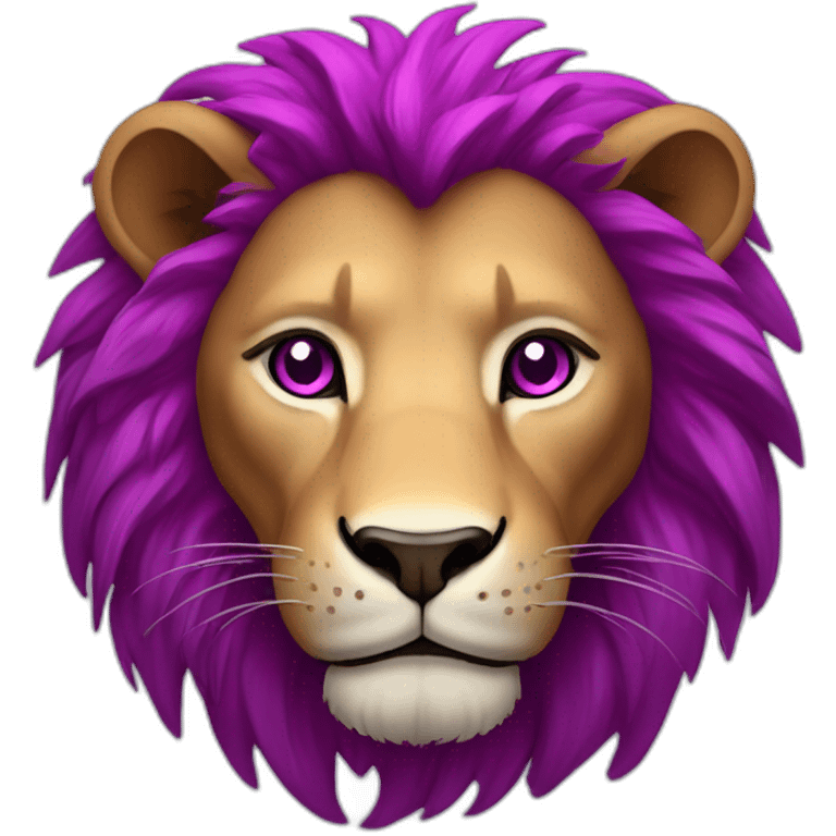 Lion with magenta hair, glowing white eyes, purple skin emoji