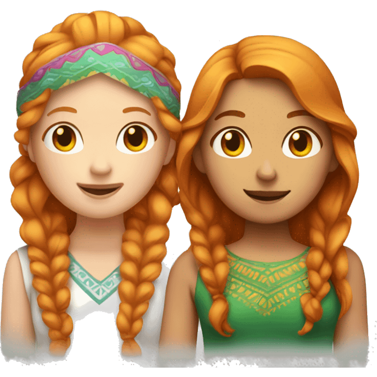 Ginger girl and Mexican girl being besties emoji