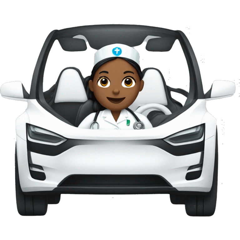 Nurse driving a Tesla emoji