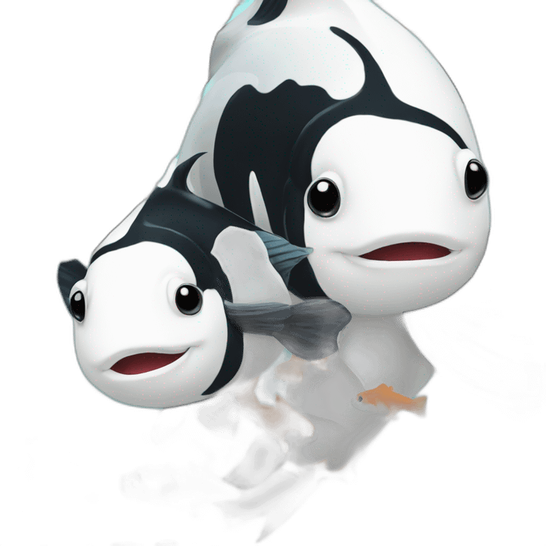 black koi fish and white koi fish swimming past each other emoji