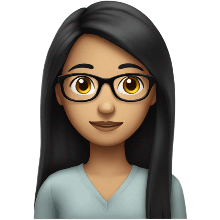 A girl with long black hair and glasses who needs mental health services emoji