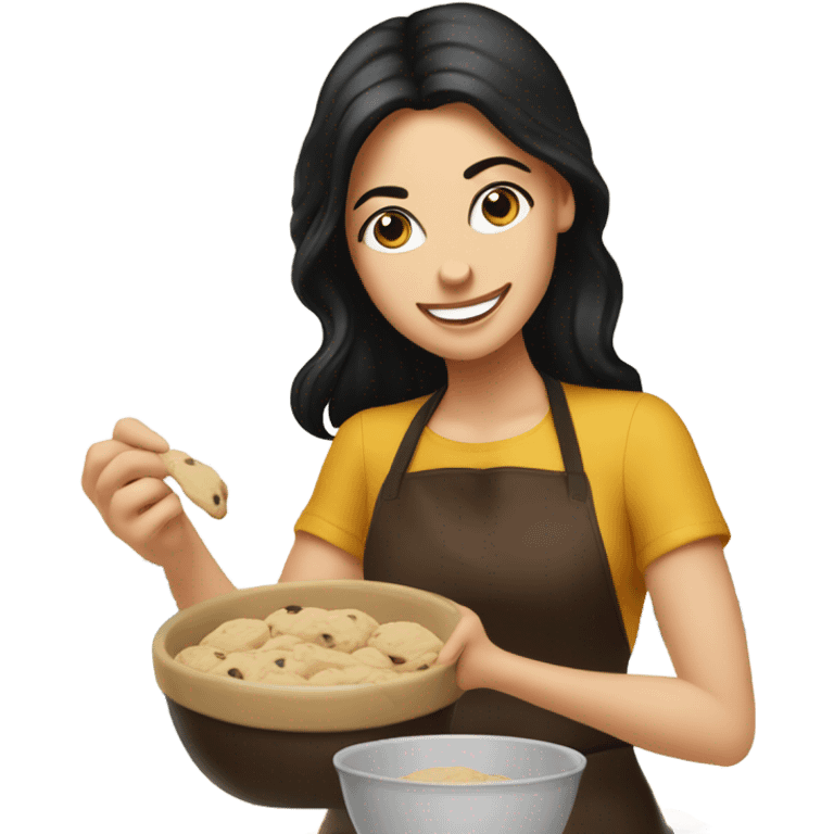 White girl with black hair baking cookies emoji