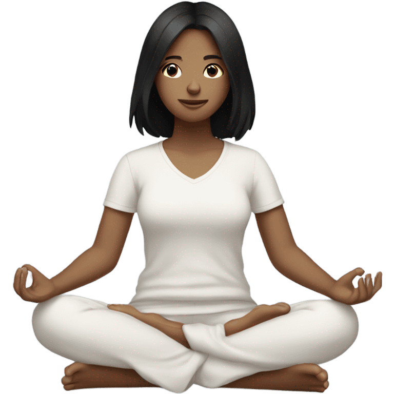 White teen girl with black hair meditating emoji