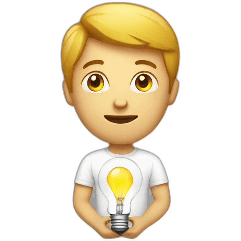 man with white tshirt thinking light bulb emoji