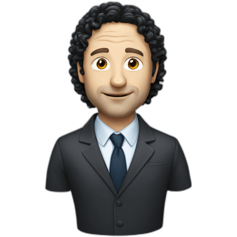 tim robinson with shoulder length curly black hair, wide triangular shape emoji