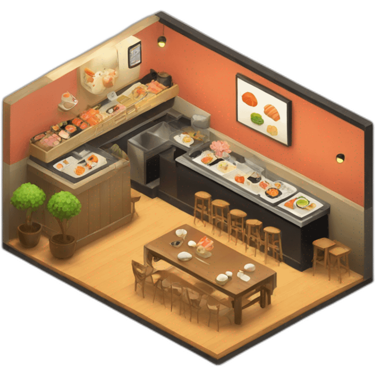 Sushi cafe bar isometric emoji