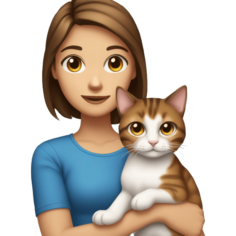 girl with blue eyes brown hair and tanned holding a tabby cat emoji